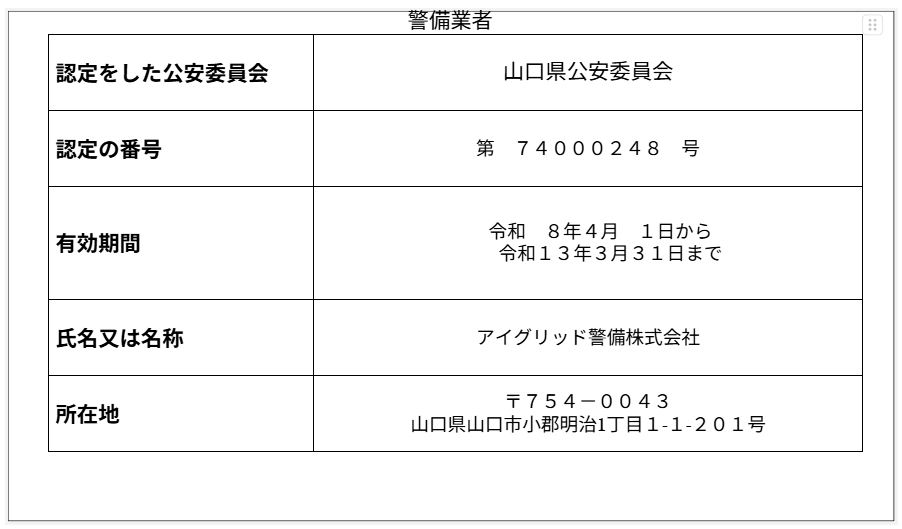 アイグリッド警備 警備業標識